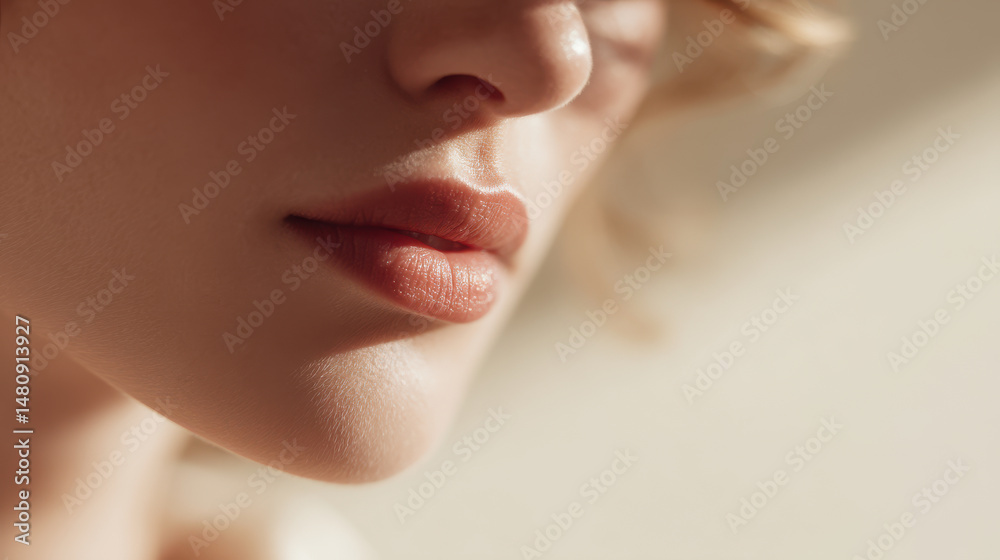 Obraz premium closeup of person showcasing light minimalist makeup with focus on their lips