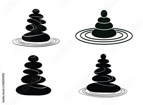 Tranquil Rock Stack Vector Art Serenity, Spa, Yoga, Relaxation Silhouette Graphic 