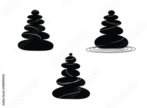 Zen Stone Stacks Vector Illustration Meditation, Balance, Wellness, Spa, Tranquility