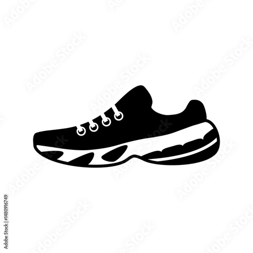 Black sneaker design featuring a sleek profile and detailed lacing suitable for athletic activities or casual wear