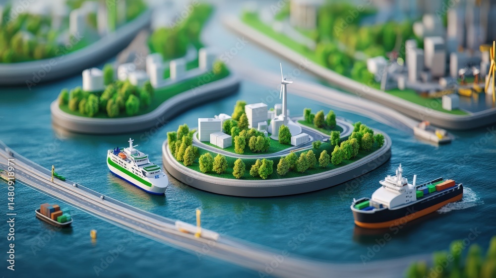 Obraz premium Detailed miniature model of an eco-friendly city.