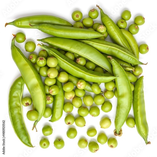 Green Peas in Natural Style with Vibrant Colors Representing Fresh Produce Against a White Background