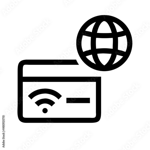 Online Payment Gateway Icon – Credit Card with Globe:
Vector icon of a credit card with a globe, representing a secure online payment gateway for global e-commerce and digital finance solutions.