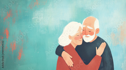 Elderly couple in warm embrace