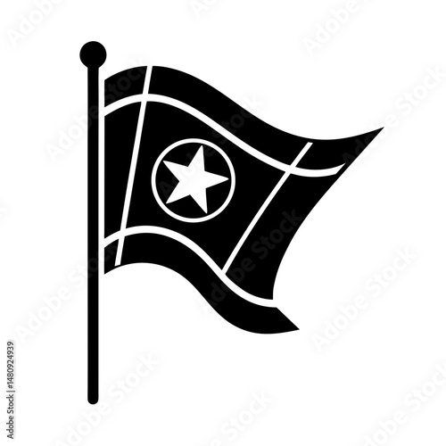 Waving flag with star silhouette vector illustration
