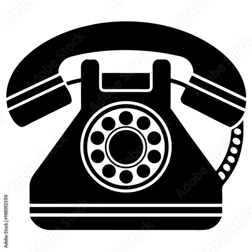 Classic rotary phone black silhouette vector illustration