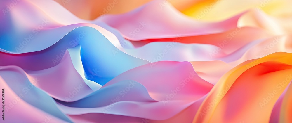 Obraz premium A vibrant. colorful fabric draped in soft waves. showcasing a spectrum of rainbow hues. with a blurred background that enhances its artistic appeal for creative projects