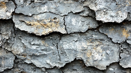 Close-up of a textured surface with gray and yellow tones, showing cracks and layered, uneven patterns