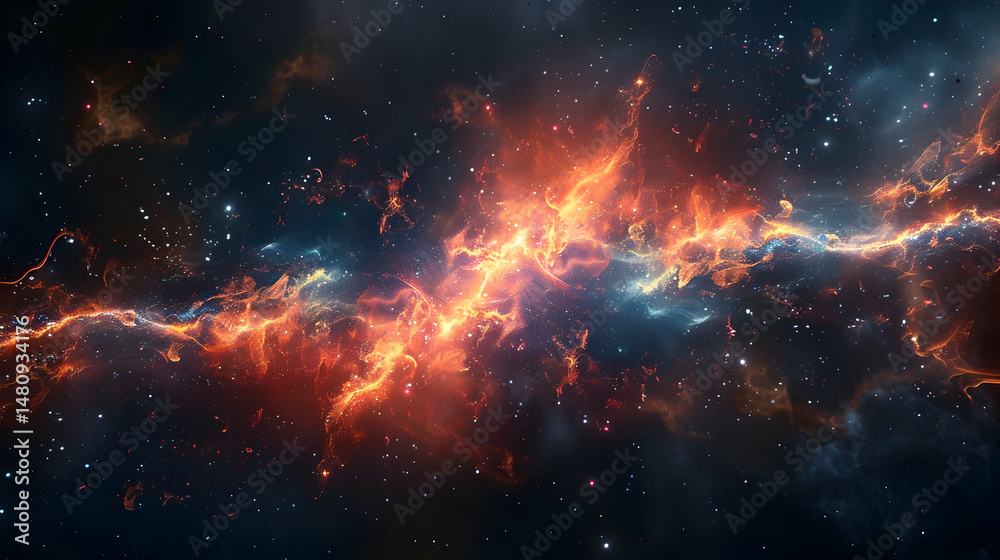 Fototapeta premium A vibrant and detailed depiction of a nebula with orange and blue hues against a starlit background