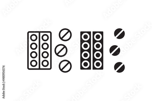 Pill blister pack and tablets icon set Vector