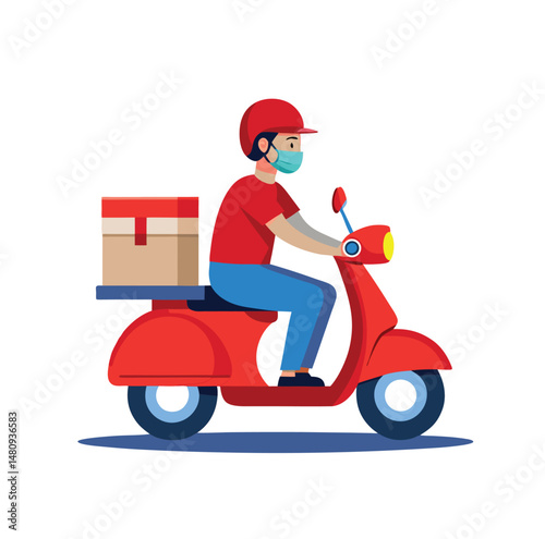 Delivery man is riding illustration
