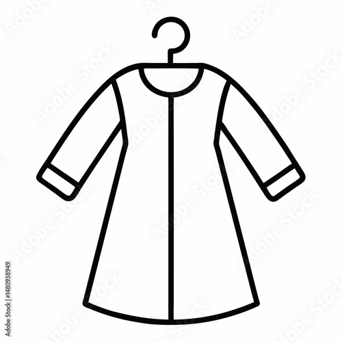 A line drawing shows a garment with long sleeves on a hanger.

