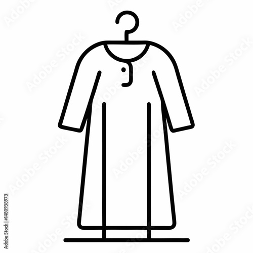 A line drawing shows a garment with long sleeves on a hanger.

