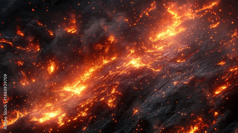 The fiery expanse of molten lava, creating an awe-inspiring abstract landscape. It is a testament to the raw power of nature, with a detailed view. The fiery expanse of molten lava, creating an awe-inspiring abstract landscape. It is a testament to the raw power of nature, with a detailed view.