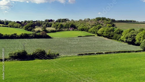 Vibrant Countryside Aerial 4K View – Andrew's Woods, Rolling Green Fields and Agricultural Land in Badgers Mount, Sevenoaks, UK