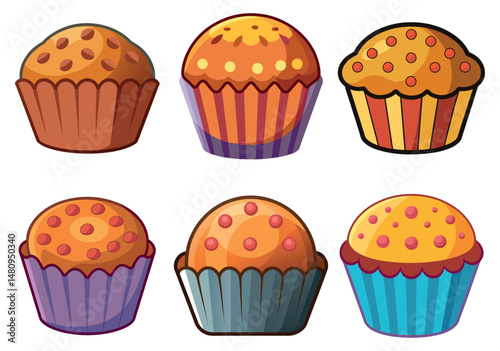 Set of sweet chocolate muffin cupcakes, a delicious dessert, isolated for a birthday party celebration