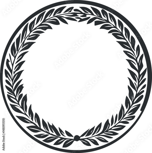 Black laurel wreath frame with leaves arranged in a circular pattern symbolizing victory and honor