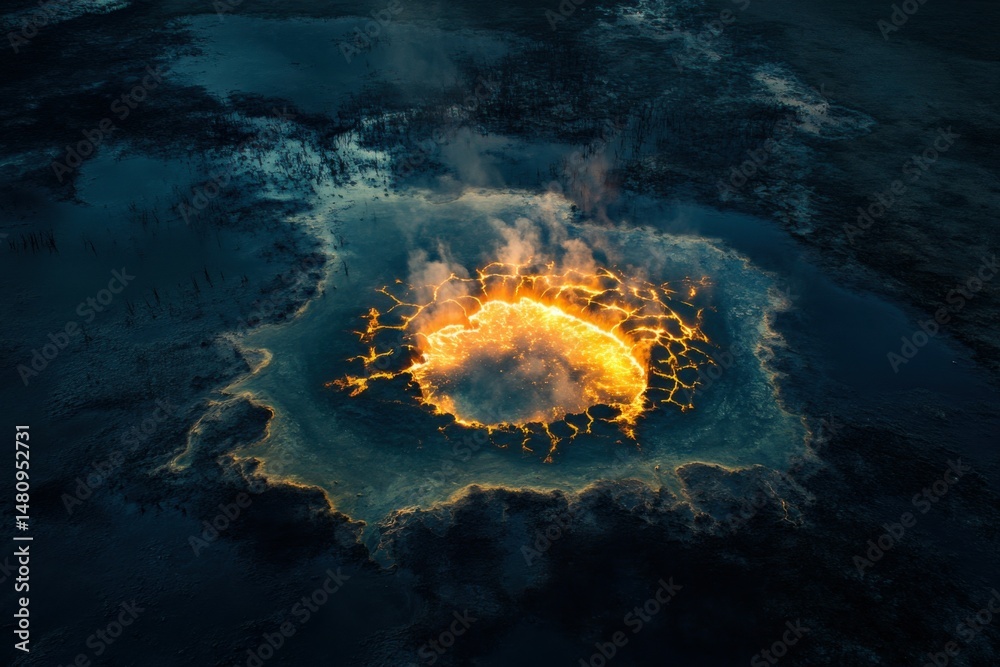 Aerial View of Volcanic Crater with Lava Aerial View of Volcanic Crater with Lava