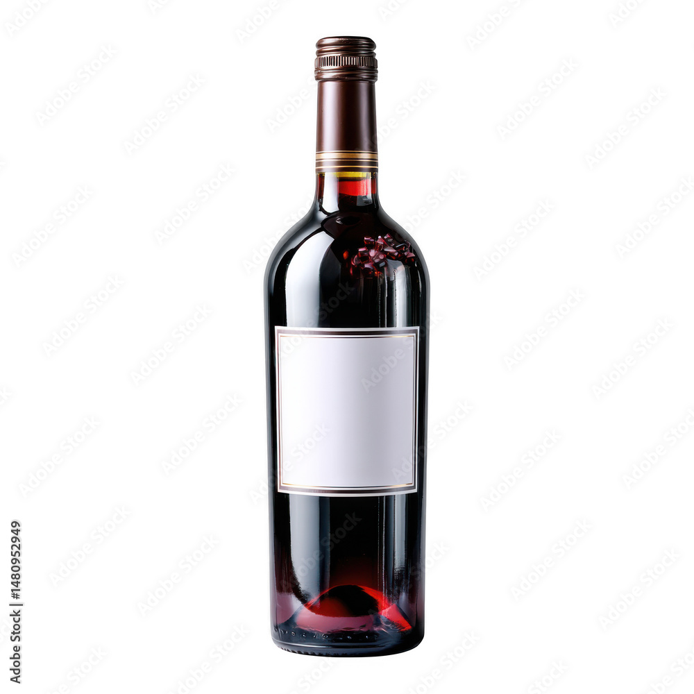 Obraz premium Red wine bottle with blank label on transparent background