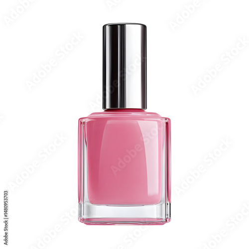 Pink nail polish bottle, cosmetic product, beauty care, makeup