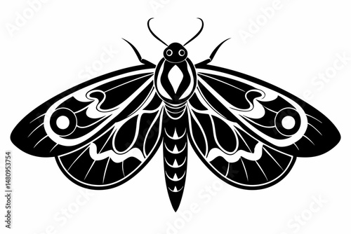 moth silhouette line art vector illustration with a white background