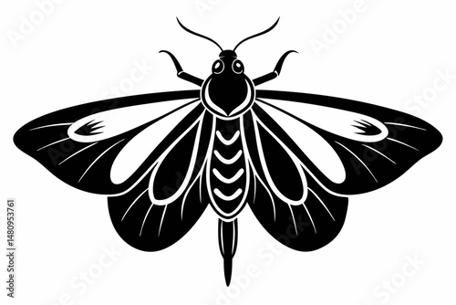 moth silhouette line art vector illustration with a white background