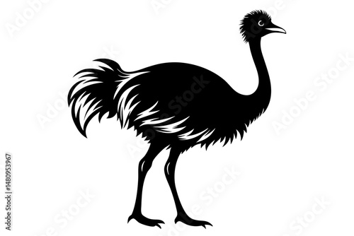 ostrich silhouette line art vector illustration with a white background
