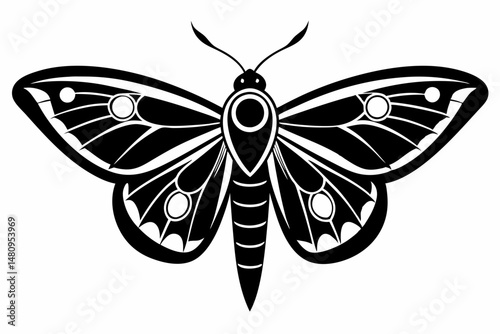 moth silhouette line art vector illustration with a white background