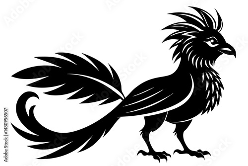 quetzal silhouette line art vector illustration with a white background
