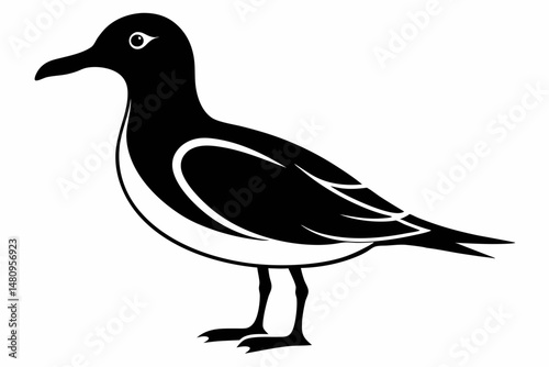 seagull silhouette line art vector illustration with a white background