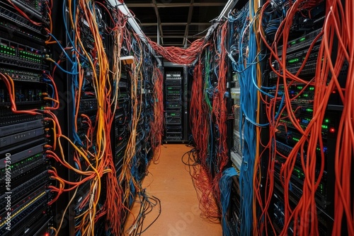 Server Room with Tangled Cables