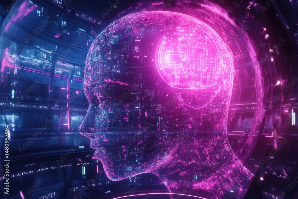 Fototapeta premium Futuristic Digital Human Head with Neural Connections