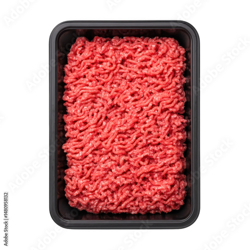 Ground beef in container on transparent background