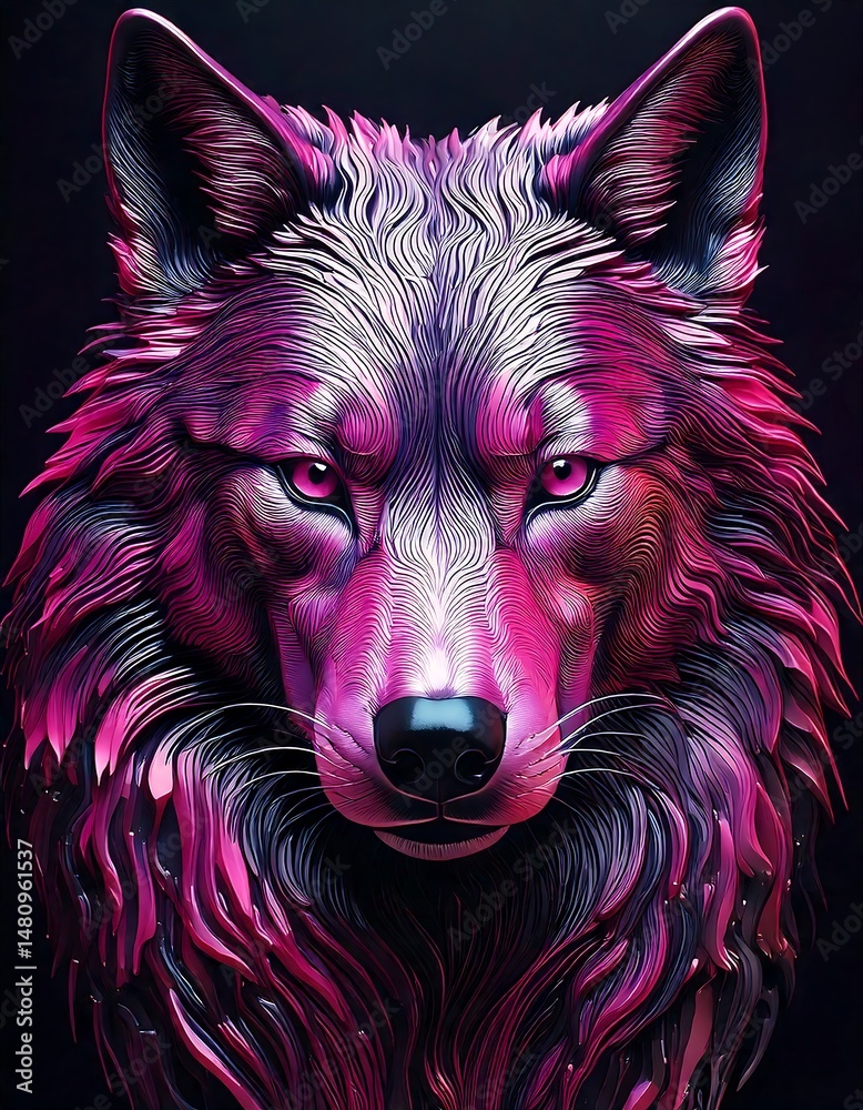 Naklejka premium Mystical Wolf Face Ferrofluid Art – Abstract Fluid Digital Portrait