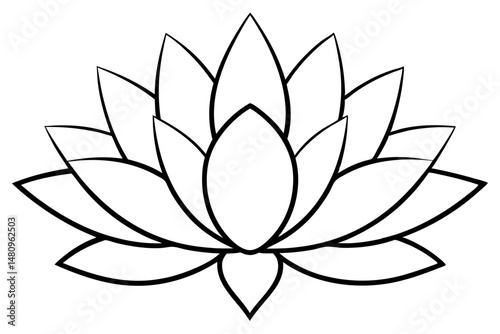 lotus silhouette line art vector illustration with a white background