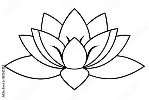 lotus silhouette line art vector illustration with a white background