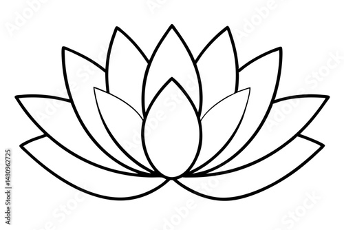 lotus silhouette line art vector illustration with a white background