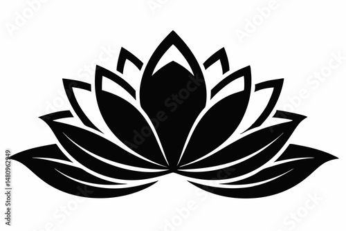 lotus silhouette line art vector illustration with a white background
