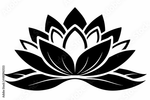 lotus silhouette line art vector illustration with a white background