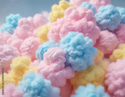 Fuzzy pink blue yellow blend, dreamy cotton candy texture ,  artistic,  bright