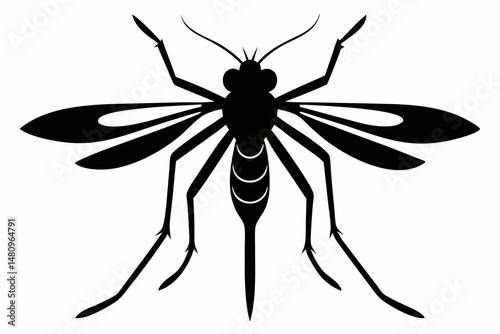 mosquito silhouette line art vector illustration with a white background