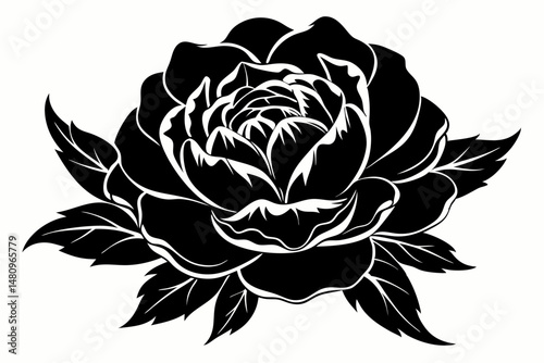 peony silhouette line art vector illustration with a white background