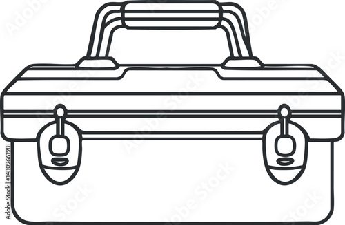 Black and white line drawing of a closed toolbox with handle and locks for tool storage