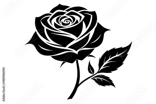 rose silhouette line art vector illustration with a white background