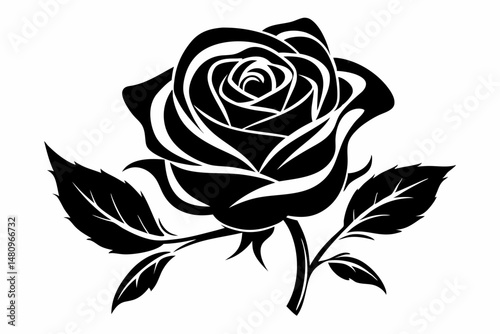 rose silhouette line art vector illustration with a white background