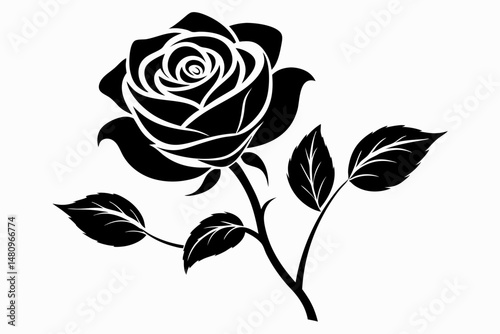 rose silhouette line art vector illustration with a white background