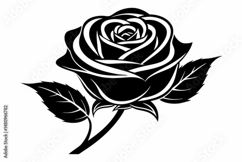rose silhouette line art vector illustration with a white background