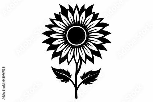 sunflower silhouette line art vector illustration with a white background