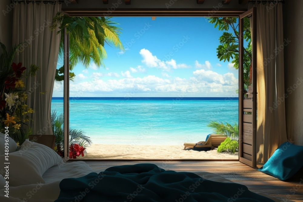 Obraz premium Tropical Paradise View from Bedroom