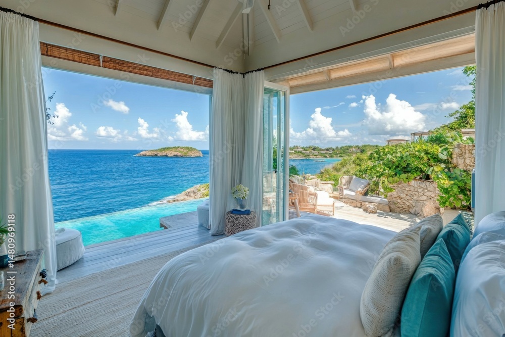 Obraz premium Oceanfront Luxury Bedroom Retreat